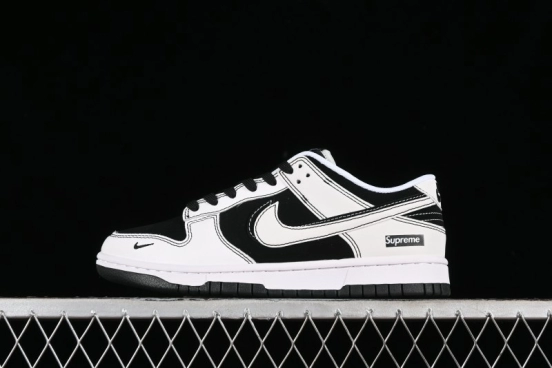 Nike SB Dunk Low Supreme Collaboration - Reverse Black White Swoosh Anniversary Custom Low-Top Casual Sneakers - FC1688-144