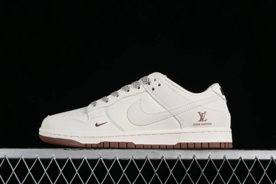 Nike SB Dunk Low LV Collaboration - Double Swoosh Beige Brown Anniversary High-End Custom Low-Top Casual Skate Shoes - XX2025-309