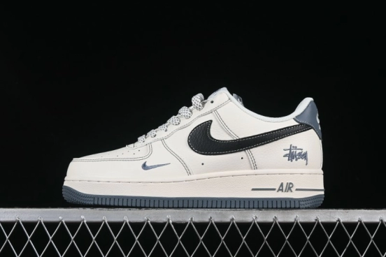 Nike Air Force 1 '07 Low Stussy Collaboration Grey Base Black Swoosh Casual Sneakers - XZ6188-761