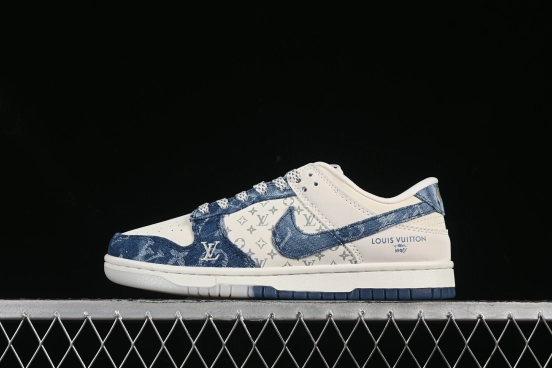 Nike SB Dunk Low LV Collaboration V Blue Denim Anniversary High-End Custom Low-Top Casual Skate Shoes - CH8311-287