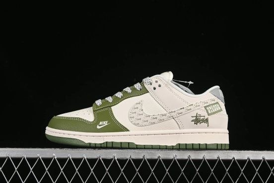 Nike SB Dunk Low Stussy Collaboration Army Green Swoosh Anniversary Custom Low-Top Casual Skate Shoes - XS6089-592