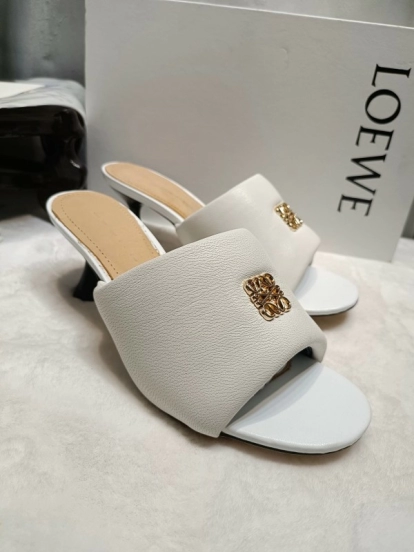 2025 Women Loewe White Leather Slide Heels LY00270