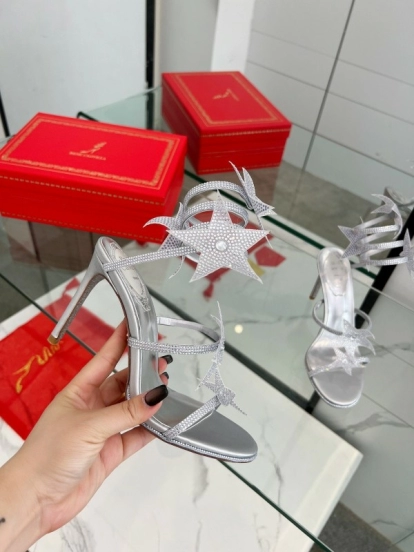2025 Women RC Silver Crystal Leather High Heels Spiral Strap LY00340
