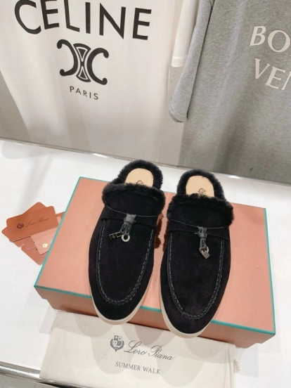 2024 Slippers LP Black Suede Shearling Loafers MJ00300