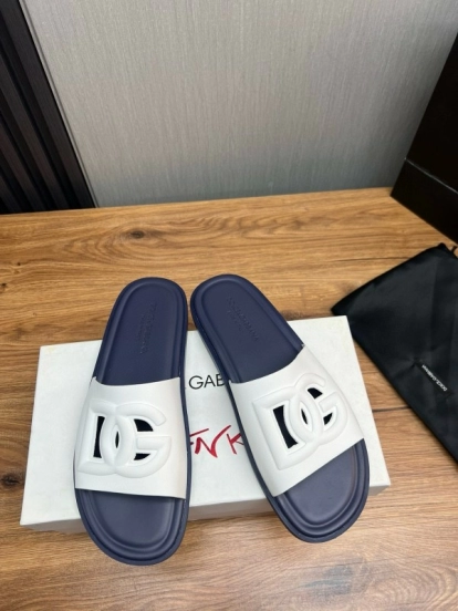 2025 Slippers Dolce & Gabbana White Navy Rubber Slippers