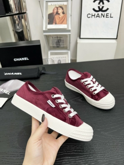 2025 Women Chanel Burgundy Canvas Sneakers LY00231