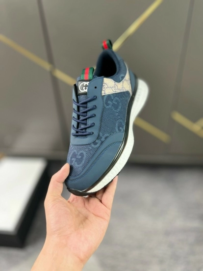 2024 Men Gucci Blue Beige Mesh Leather Sneakers MJ00260