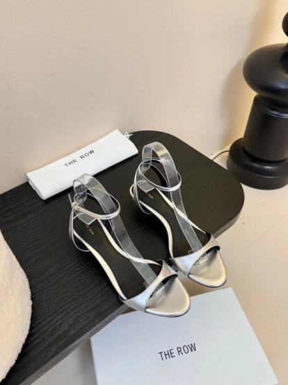 2025 Women The Row Silver Leather Sandals