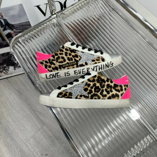 2025 Women GGDB Leopard Pink Leather Suede Sneakers
