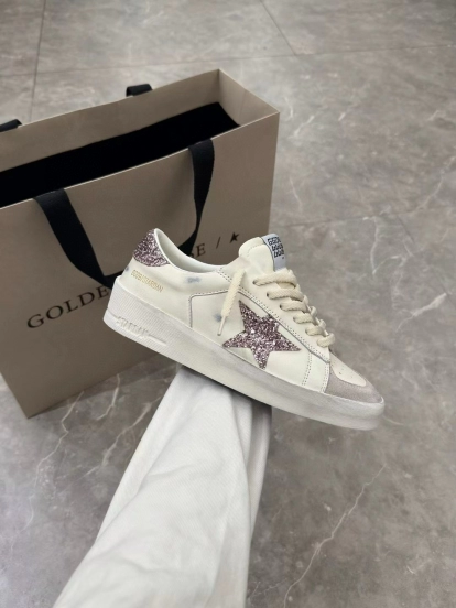 2024 Unisex GGDB White Pink Glitter Leather Suede Low Top Sneakers