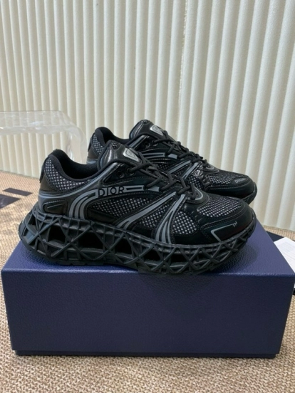 2024 Unisex Dior Black Mesh Leather Sneakers MJ00400